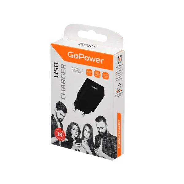 Сетевое З/У GoPower GP1U 1USB 2.4A 12W черный (1/120/480)