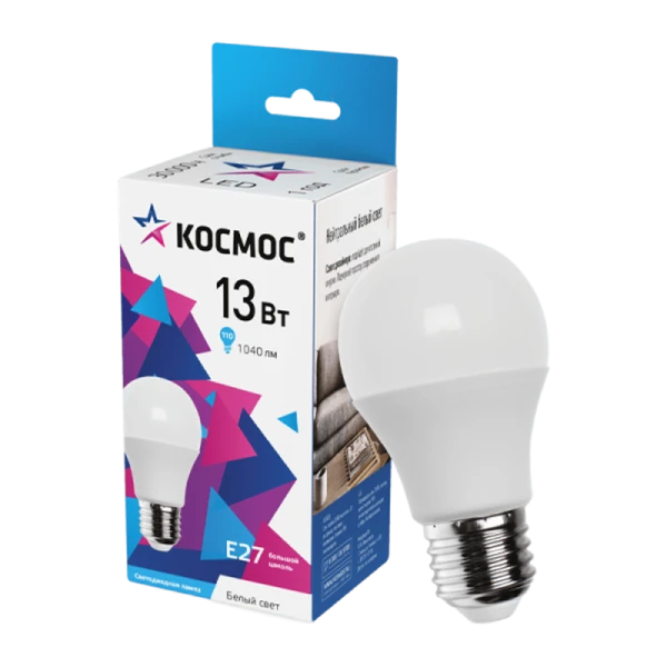 *Лампа светодиодная Космос A60 E27 13W 4500К 200-240V груша матовая (1/10/80) 