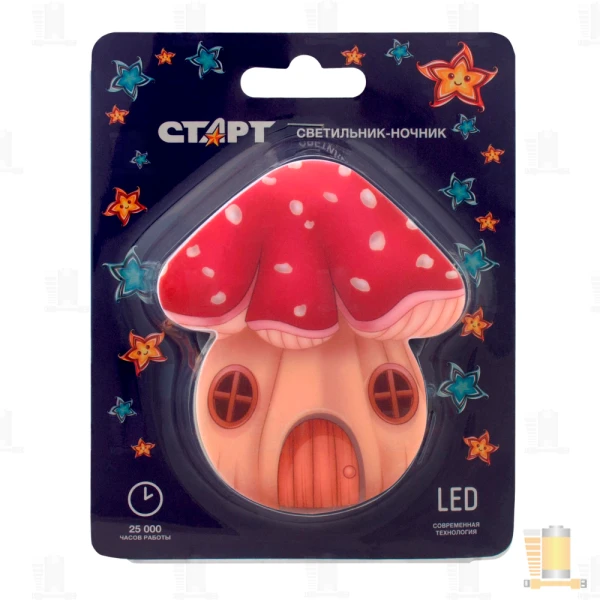 Ночник Старт Гриб-домик NL 3LED красный