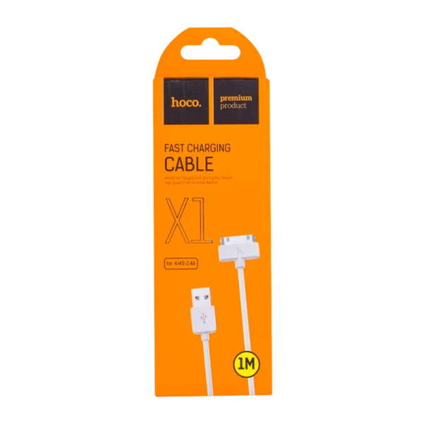Кабель HOCO X1 USB (m)-Apple 30pin (m) 1.0м 2.4A ПВХ белый (1/30/300)