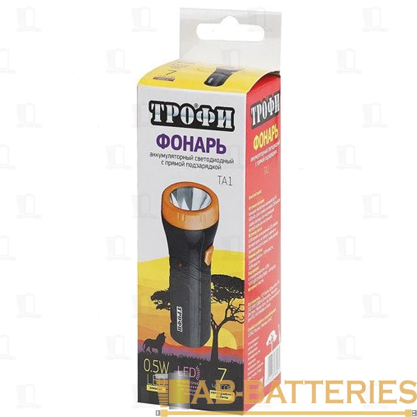 Фонарь туристический Трофи TA1 0.5W 1LED от аккумулятора черный (1/18)