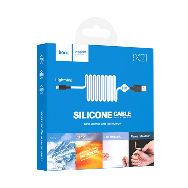 Кабель HOCO X21 USB (m)-Lightning (m) 1.0м 2.0A силикон белый (1/29/174)