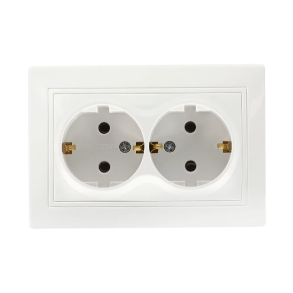Розетка Smartbuy 2-местная с заземлением 16А белая, керамика "Венера"