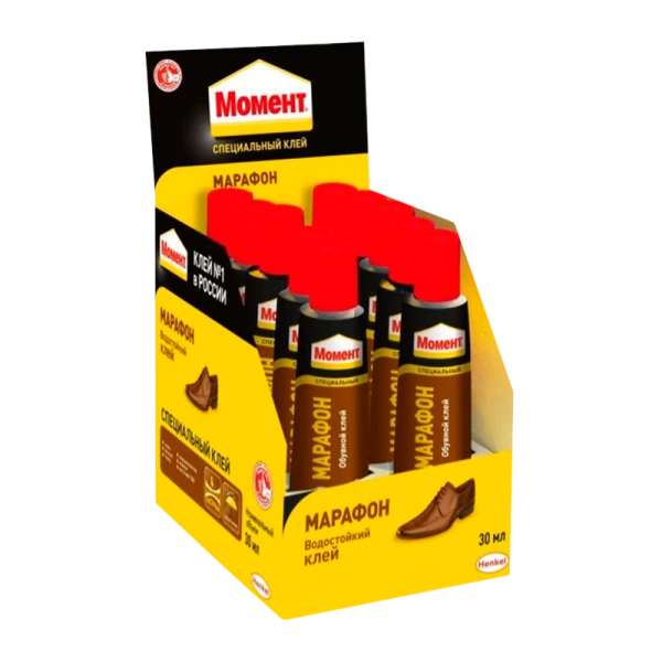 Клей Момент МАРАФОН обувной 30мл BOX10 шоу-бокс (10/120/3840)