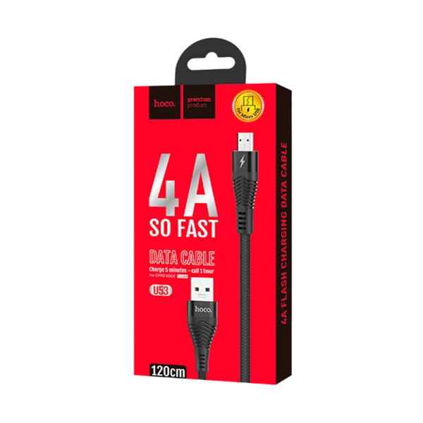 Кабель HOCO U53 USB (m)-microUSB (m) 1.2м 4.0A нейлон черный (1/22/220)