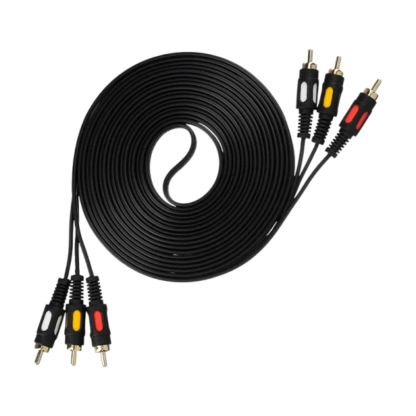 Кабель GoPower 3xRCA (m)-3xRCA (m) 5.0м ПВХ черный Premium Zip-Lock c подвесом (1/50)