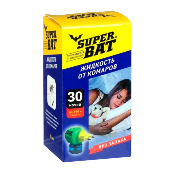 Жидкость от комаров SuperBAT 30 ночей без запаха 30мл (1/24)