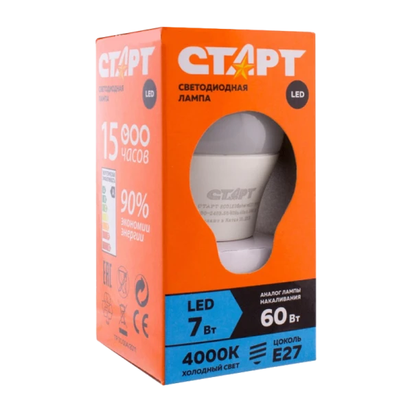 *Лампа светодиодная Старт G47 E27 7W 4000К 220V шар Eco матовая (1/10/100) 