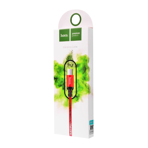 Кабель HOCO X14 USB (m)-microUSB (m) 2.0м 1.7A нейлон красный черный (1/33/330)