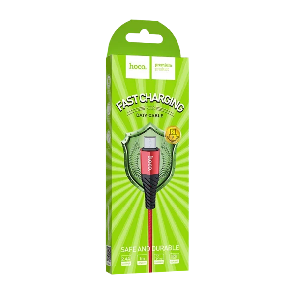 Кабель HOCO X38 USB (m)-microUSB (m) 1.0м 2.4A нейлон красный (1/30/300)