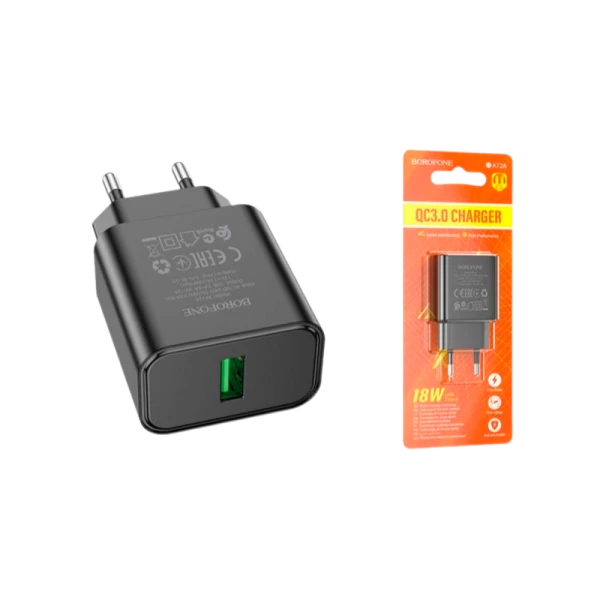 Сетевое З/У Borofone BA72A 1USB 18W QC3.0 черный (1/75/300)