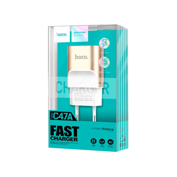 Сетевое З/У HOCO C47A 2USB 2.4A золотой (1/21/126)