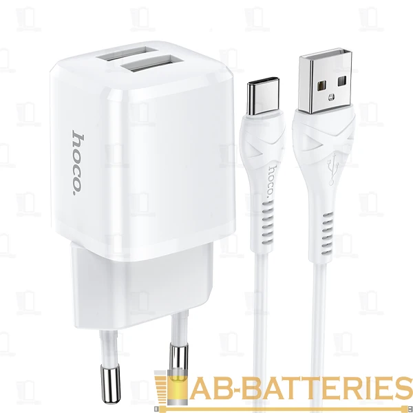Сетевое З/У HOCO N8 2USB 2.4A с кабелем Type-C белый (1/12/120)
