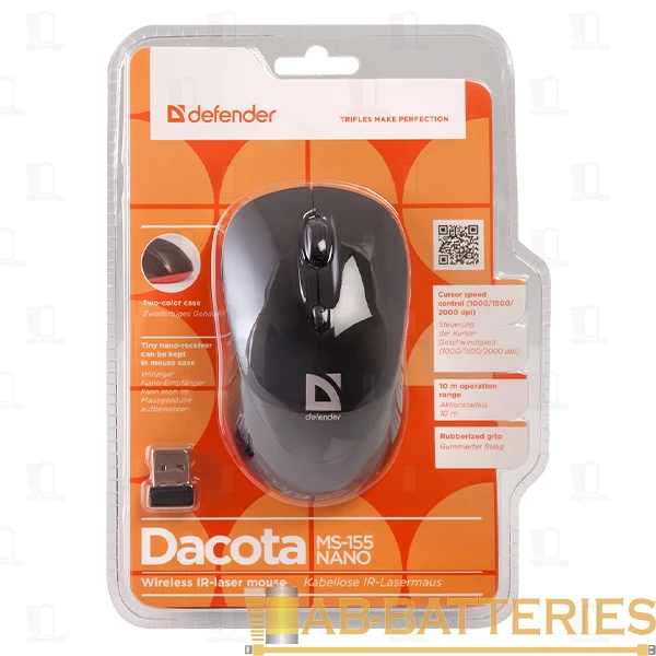 Мышь беспроводная Defender MS-155 Dacota классическая USB черный красный (1/60)