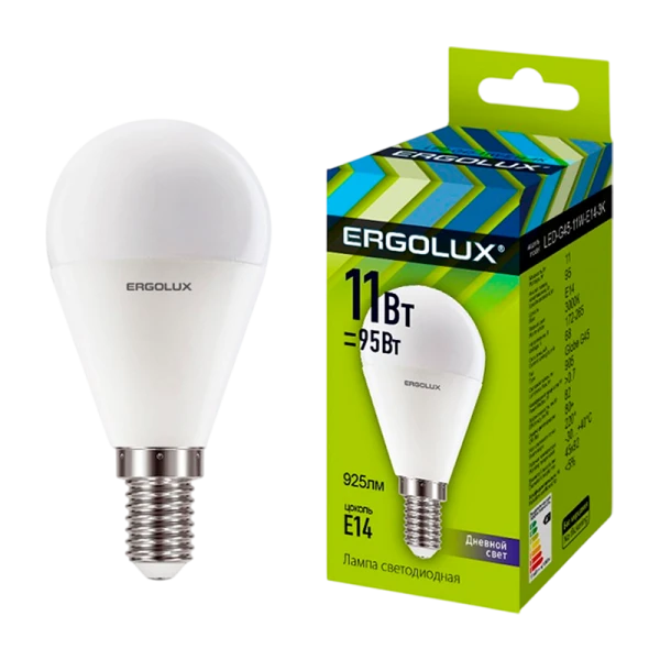 Лампа светодиодная Ergolux G45 E14 11W 6500К 172-265V шар (1/10/100)