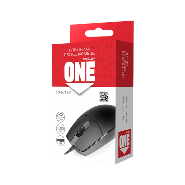 Мышь проводная Smartbuy 216 ONE классическая USB черный (1/100)