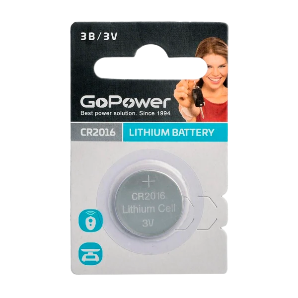 Батарейка GoPower CR2016 BL1 Lithium 3V (1/50/2000)