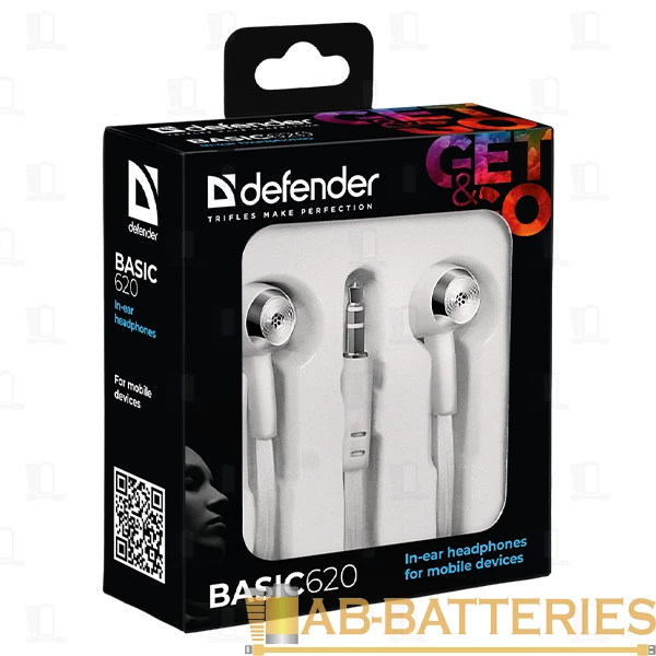 Наушники внутриканальные Defender 620 Basic белый (1/80/160)