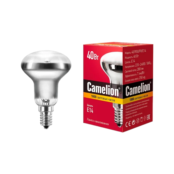 Лампа накаливания зеркальная Camelion R50 E14 40W 220-240V рефлектор матовая (1/100)