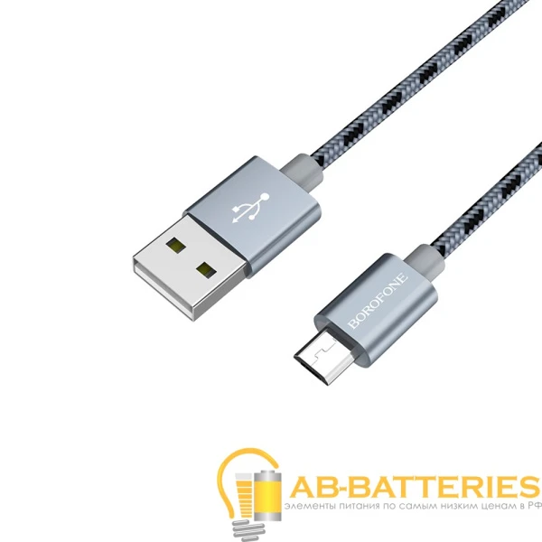 Кабель Borofone BX24 USB (m)-microUSB (m) 1.0м 2.4A нейлон серый (1/648)