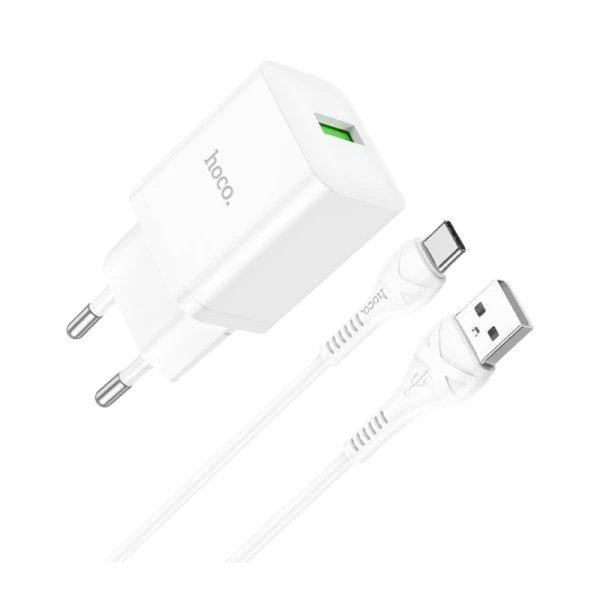 Сетевое З/У HOCO N26 1USB 18W QC3.0 с кабелем Type-C белый (1/13/130)