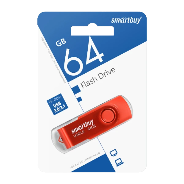 Флеш-накопитель Smartbuy Twist 64GB USB3.0 пластик красный