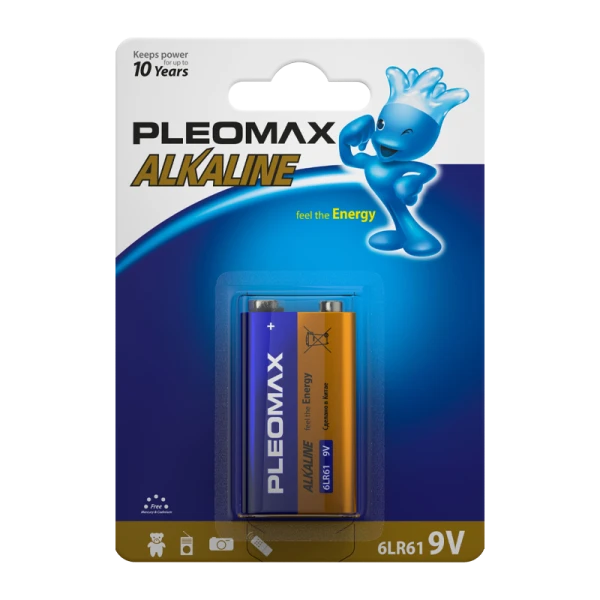 Батарейка Pleomax Крона 6LR61 BL1 Alkaline 9V (1/10/200/7200)