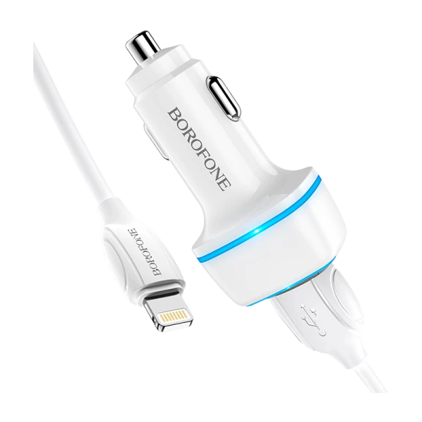 Автомобильное З/У Borofone BZ14 2USB 2.4A с кабелем Lightning белый (1/44/176)