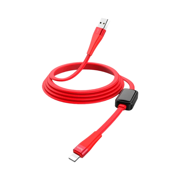 Кабель HOCO S4 USB (m)-Lightning (m) 1.2м 2.4A TPE дисплей красный (1/18/180)