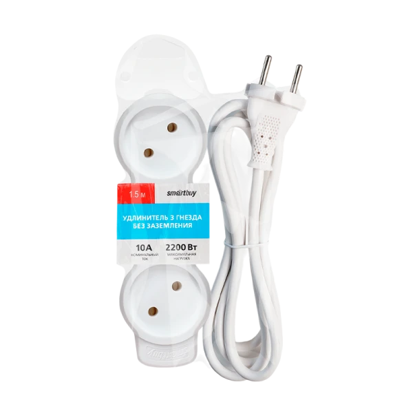 Удлинитель Smartbuy NEW 3р.Б/З 10A 1.5м ПВС 2x1мм² белый (1/40)