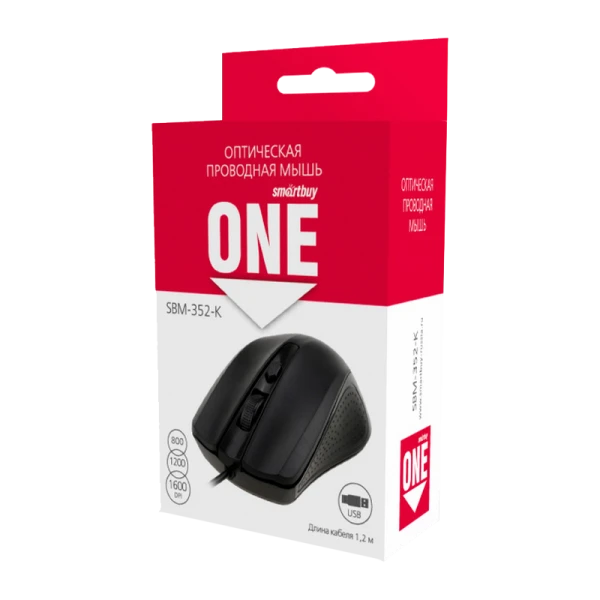 Мышь проводная Smartbuy 352 ONE классическая USB черный (1/100)