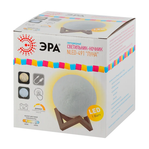 Ночник ЭРА NLED-491 6LED 1W 220V на основании рег.ярк./цвета белый (1/12)