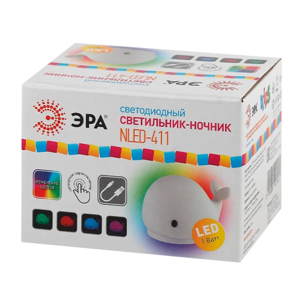 Ночник ЭРА NLED-411 1W 220V на основании рег.ярк./цвета белый (1/40)
