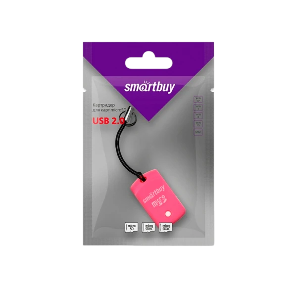Картридер Smartbuy 706 USB2.0 microSD розовый (1/20)