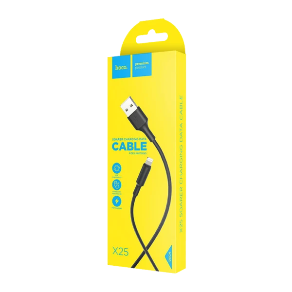Кабель HOCO X25 USB (m)-Lightning (m) 1.0м 2.0A ПВХ черный (1/30/300)