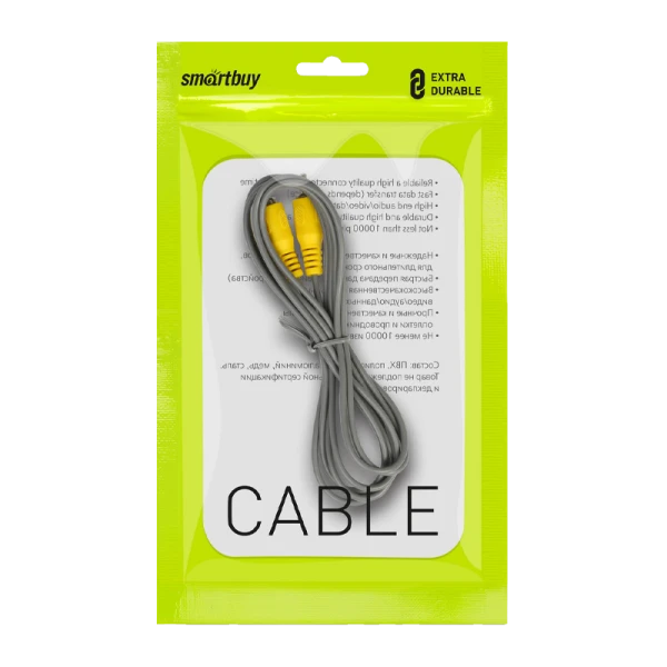 Кабель Smartbuy KA-113 1xRCA (m)-1xRCA (m) 3.0м силикон серый (1/250)