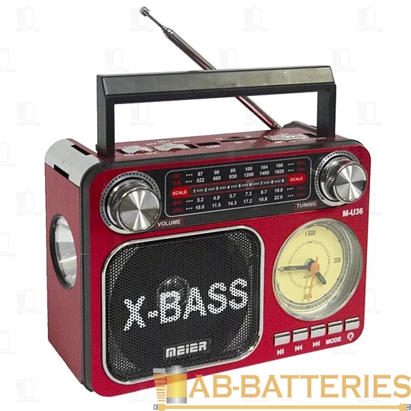 Радиоприемник Meier M-36BT пластик microSD USB/Jack3.5 красный (1/40)
