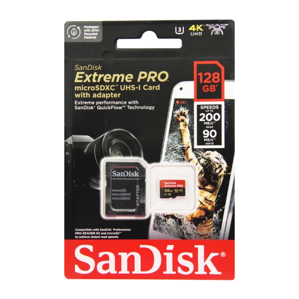 Карта памяти microSD SanDisk Extreme Pro 128GB Class10 A2 UHS-I (U3) 200 МБ/сек CN (Китай) с адаптер