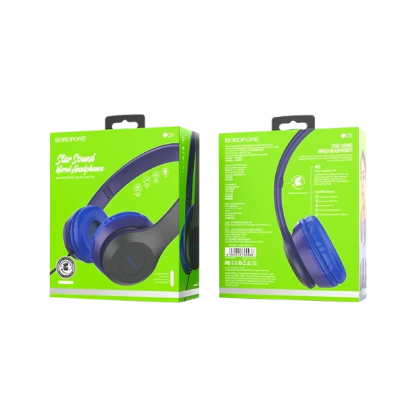 Наушники полноразмерные Borofone BO5 с микр. синий (1/12/36)