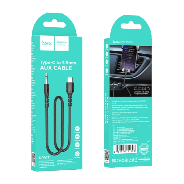 Кабель AUX HOCO UPA17 Jack 3.5mm (m)-Type-C (m) 1.0м TPE черный (1/37/370)
