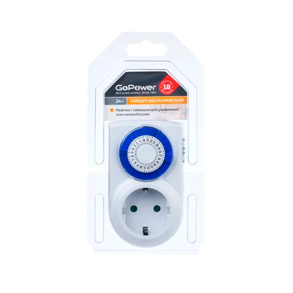 Таймер механический GoPower Timix 01 16A 3600W 24ч/30мин (1/12/48)