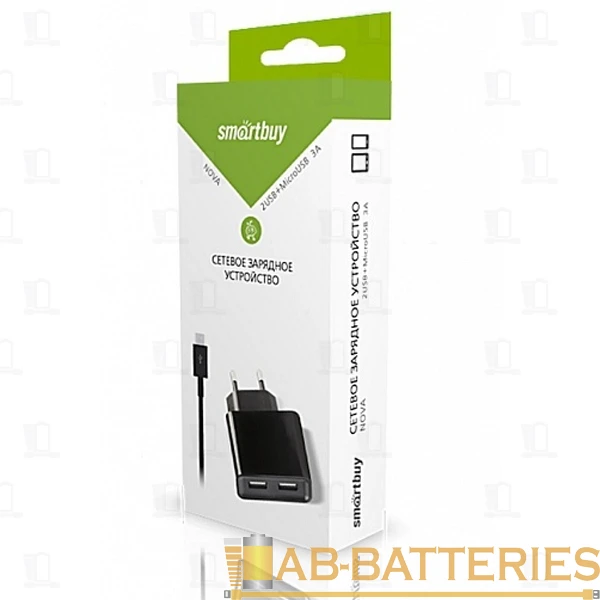 Сетевое З/У Smartbuy 2USB 3.0A с кабелем microUSB черный