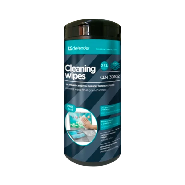 Салфетка Defender CLN30102 Pro для экранов влажные 100шт. туба (1/12)