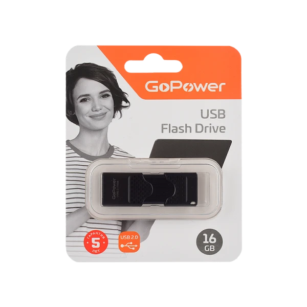 Флеш-накопитель GoPower SLIDER 16GB USB2.0 пластик черный матовый (1/50/1000)