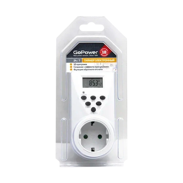 Таймер электронный GoPower Timix 04 16A 3600W 7дн/24ч/1мин (1/12/48)