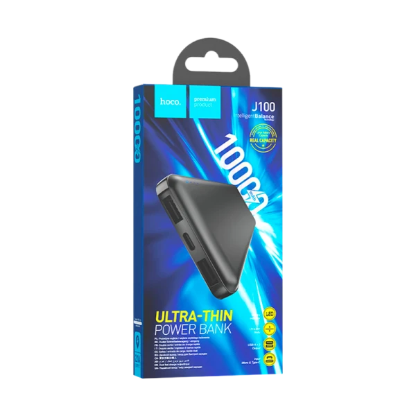 Внешний аккумулятор HOCO J100 10000mAh 2.1A 2USB/Type-C черный (1/66)