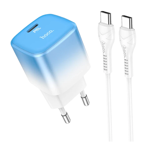 Сетевое З/У HOCO C101A Type-C 20W с кабелем Type-C-Type-C голубой (1/11/110)
