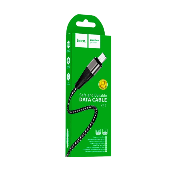 Кабель HOCO X57 USB (m)-microUSB (m) 1.0м 2.4A нейлон черный (1/33/330)