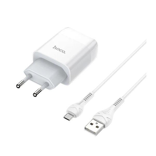 Сетевое З/У HOCO C72A 1USB 2.1A с кабелем microUSB белый (1/30/180)