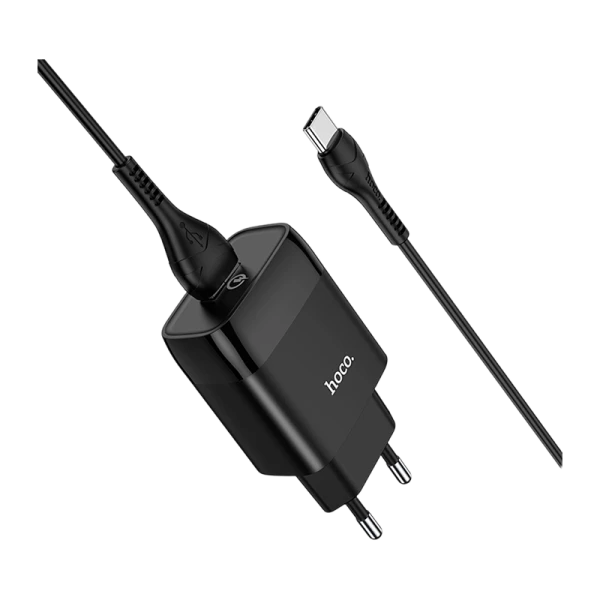 Сетевое З/У HOCO C72Q 1USB 2.4A 18W QC3.0 с кабелем Type-C черный (1/30/180)